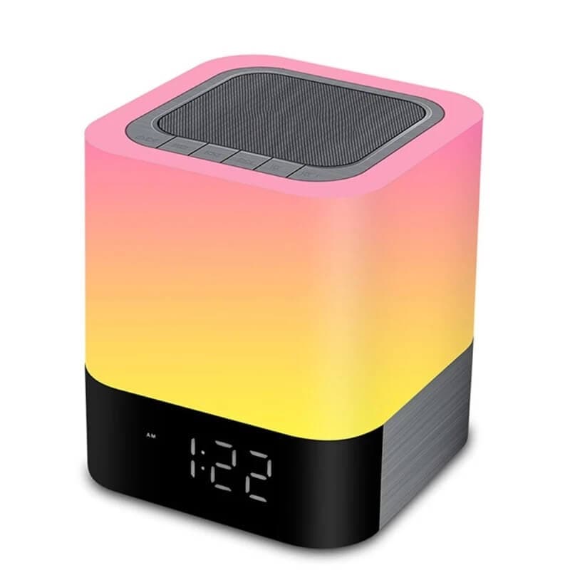 Parlante Bluetooth con  reloj y lámpara de mesita de noche